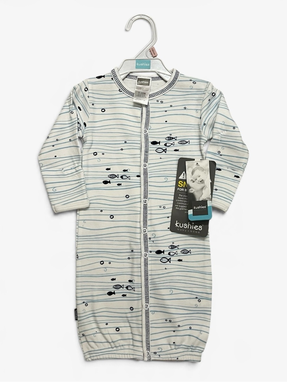Kushies Organic Cotton Fish Print Baby Sleep Gown 1–3M NWT
